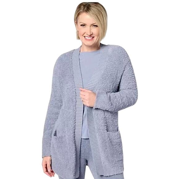 Barefoot Dreams Jackets & Blazers - QVC Barefoot Dreams CozyChic Ribbed Knit Trim Cardigan NWOT BLUE BELL SIZE S